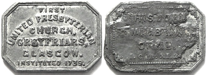 Glasgow Greyfriars First United Presbyterian Church Communion Token